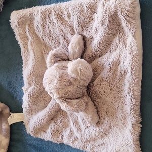 KELLY BABY GREY FAUX FUR ELEPHANT SECURITY BLANKET LOVEY W/ RATTLE HEAD